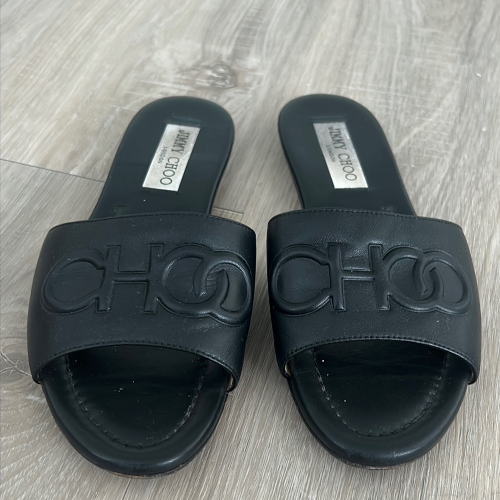Jimmy Choo Black Leather Sandals 37.5